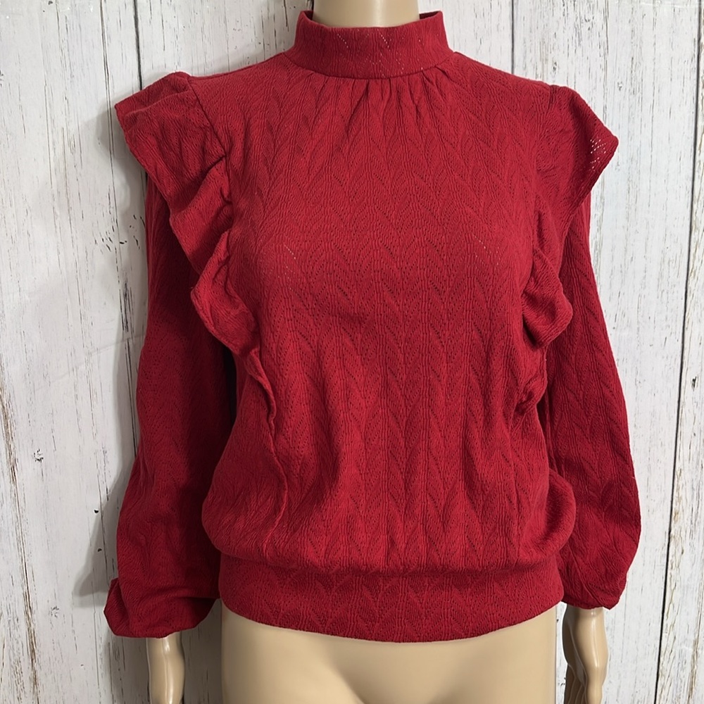 Loft Top Size XS Ruffle Maroon Red